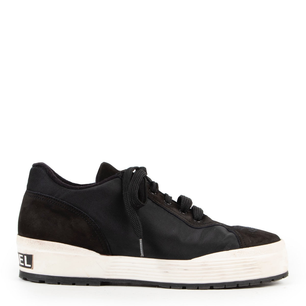 Shop safe online authentic Chanel Black Nylon Sneakers in Size 39.
