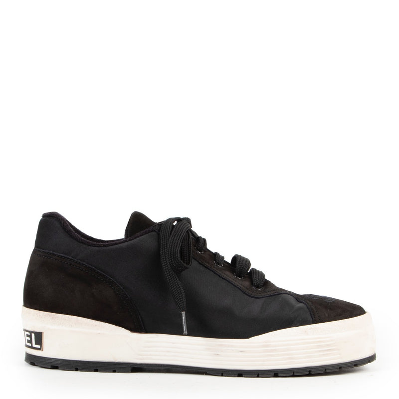 Shop safe online authentic Chanel Black Nylon Sneakers in Size 39.