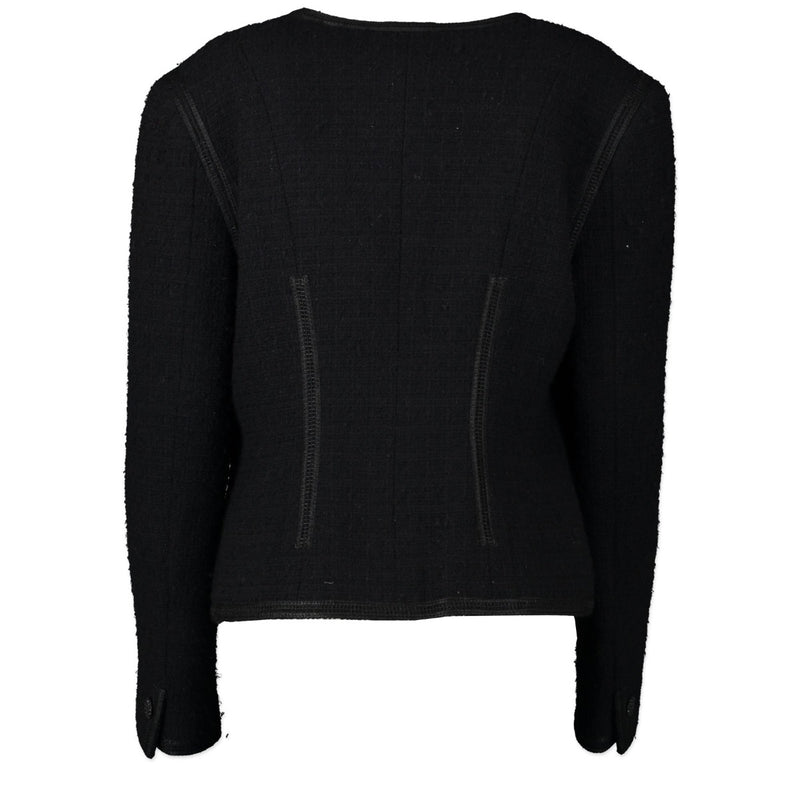 Veilig online kopen van een authentieke Chanel Black Tweed Jacket in maat 42.