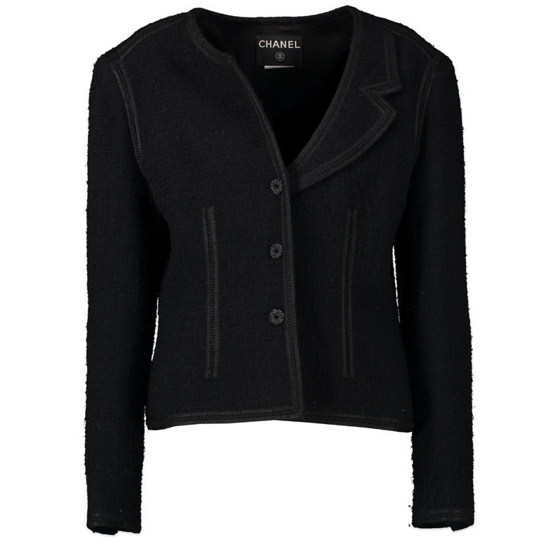 Shop safe online authentic Chanel Black Tweed Jacket - Size 42.