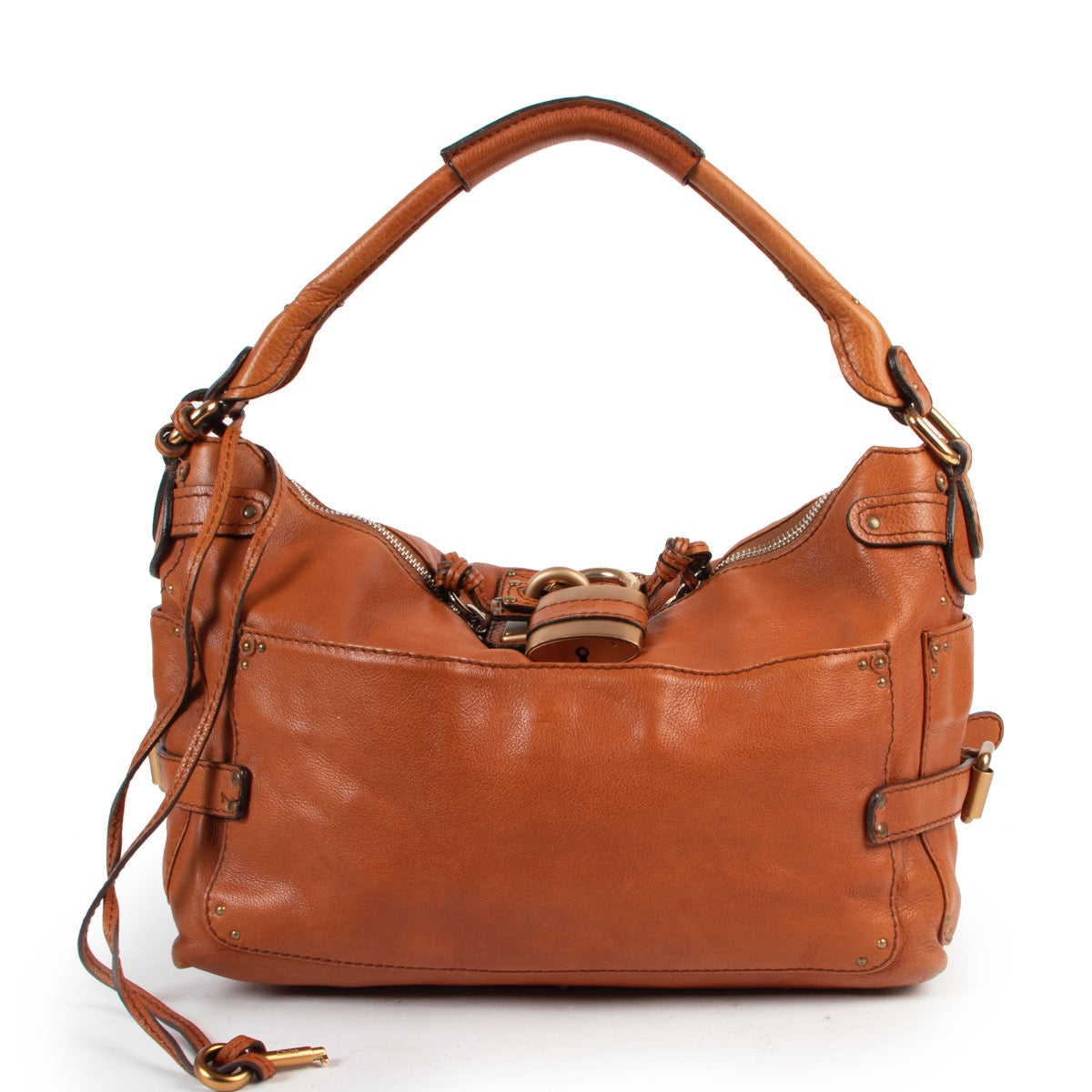 Shop safe online authentic Chloé Cognac Padlock Top Handle Bag at the right price.