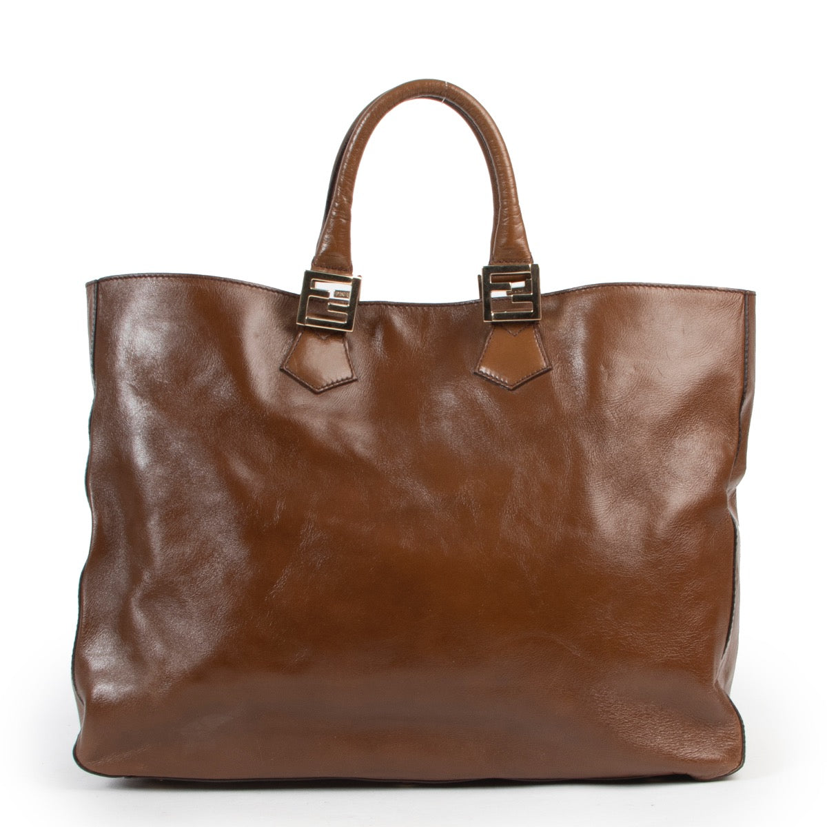 Shop safe online authentic Fendi Brown Patent Leather Top Handle Bag at the right price.