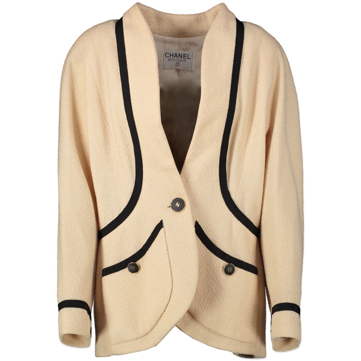 Shop safe online authentic Chanel Beige Tweed Jacket - Size 44.