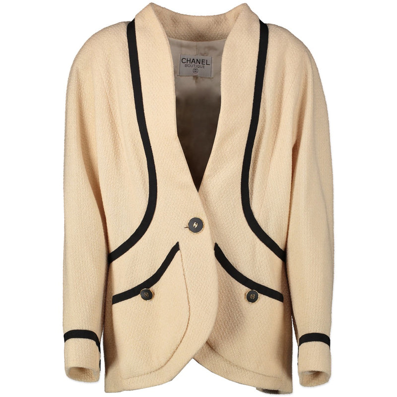 Shop safe online authentic Chanel Beige Tweed Jacket - Size 44.