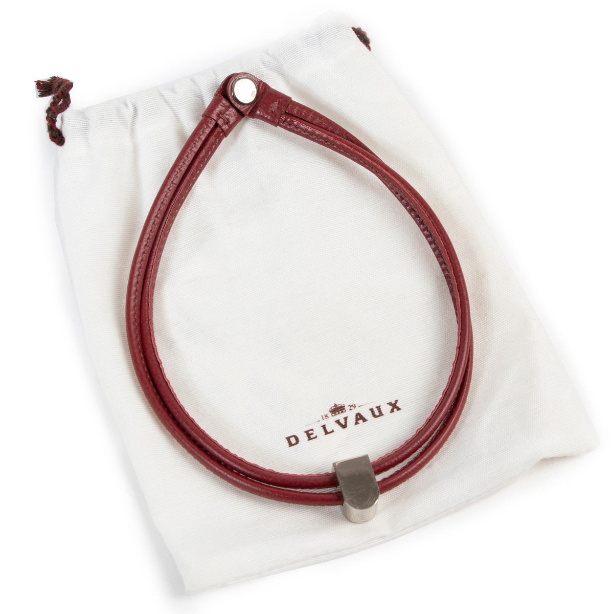 Collier Delvaux D en cuir rouge