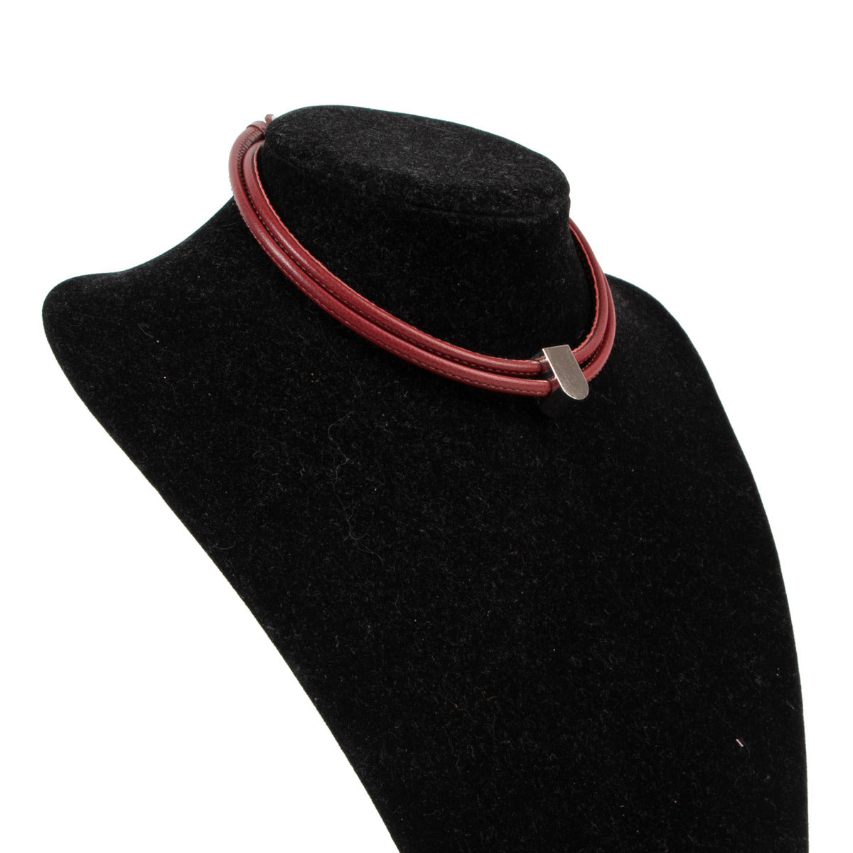 Collier Delvaux D en cuir rouge