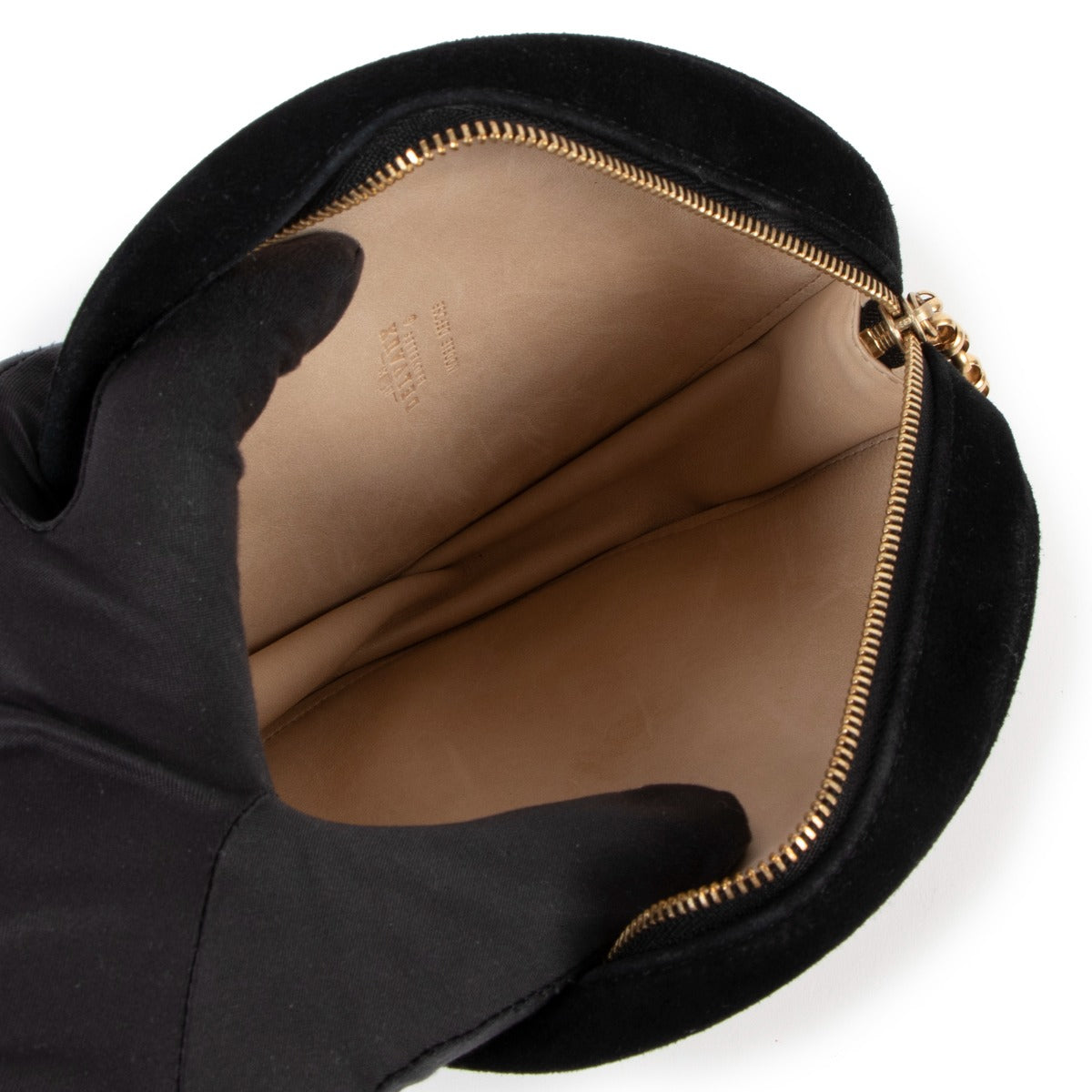 Pochette Delvaux ronde en daim noir