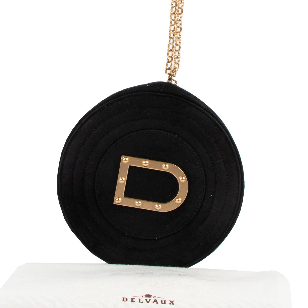 Delvaux Round Black Suede Clutch