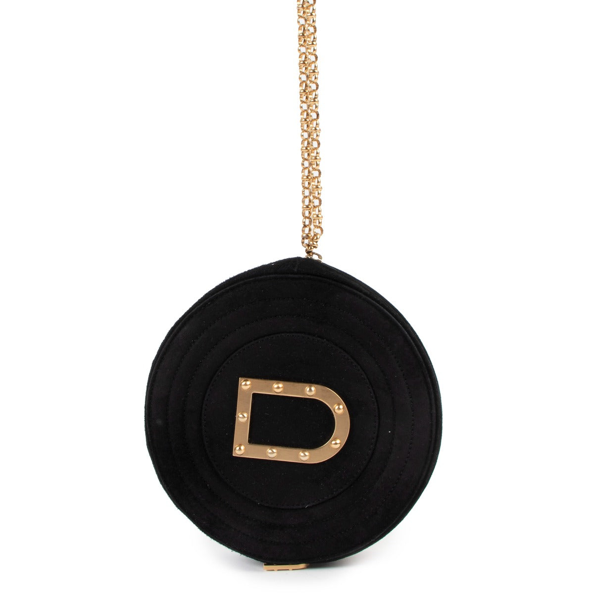 Delvaux Round Black Suede Clutch