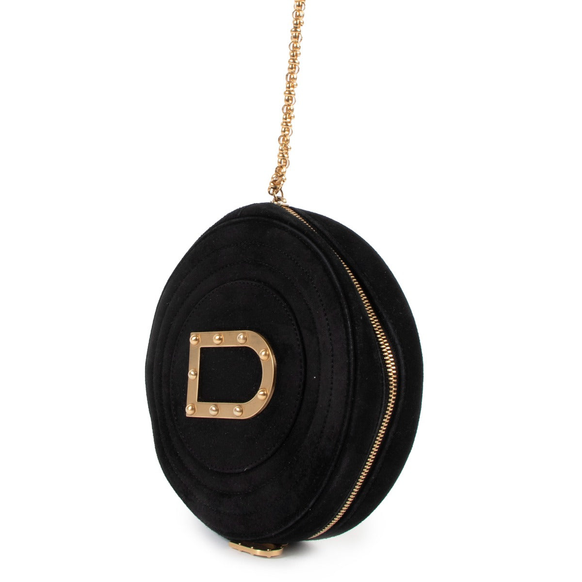 Delvaux Round Black Suede Clutch