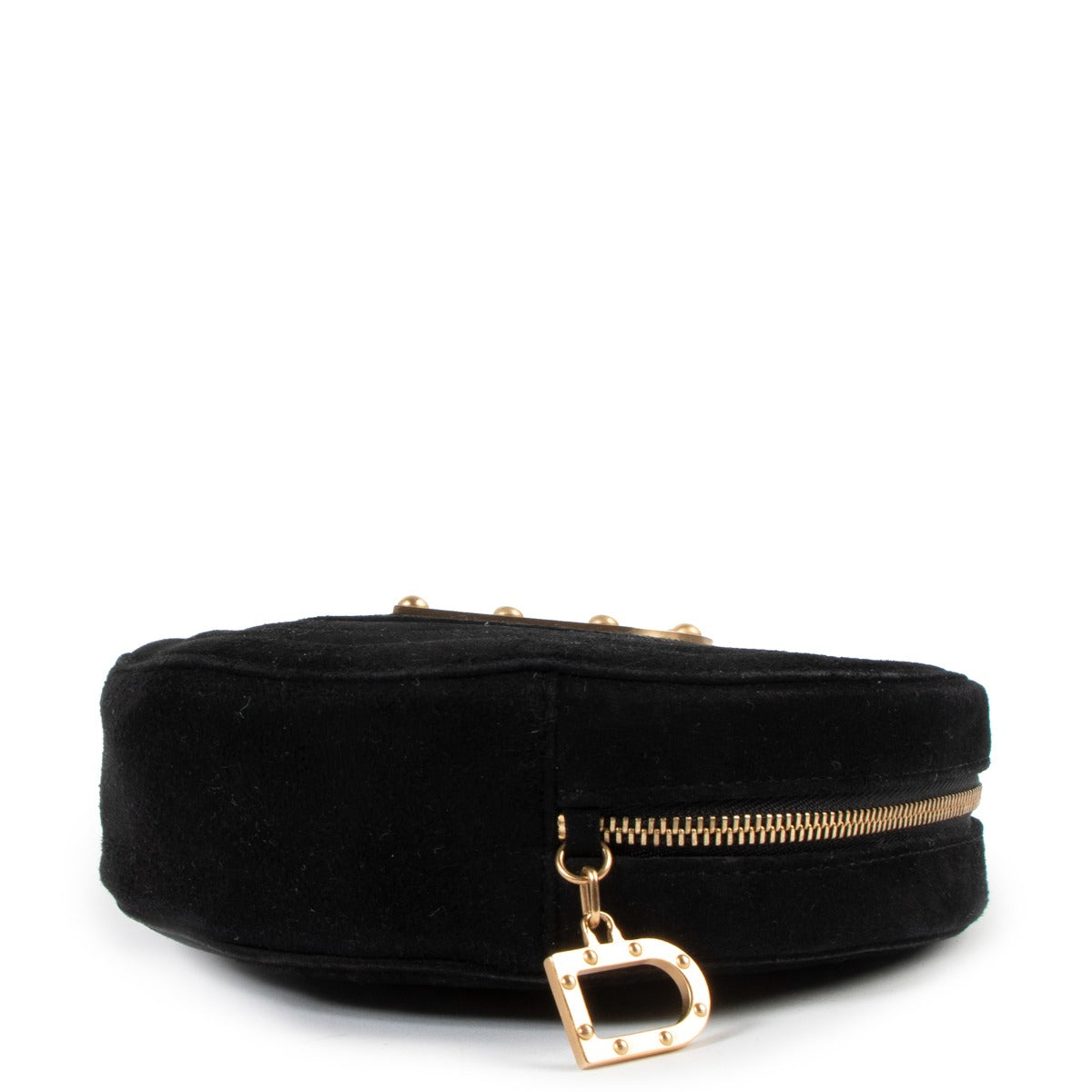 Pochette Delvaux ronde en daim noir