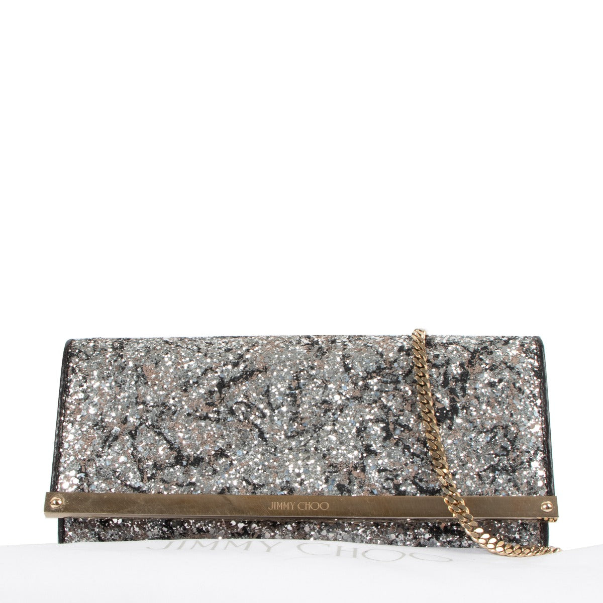 Jimmy Choo Milla Silver Glitter Clutch