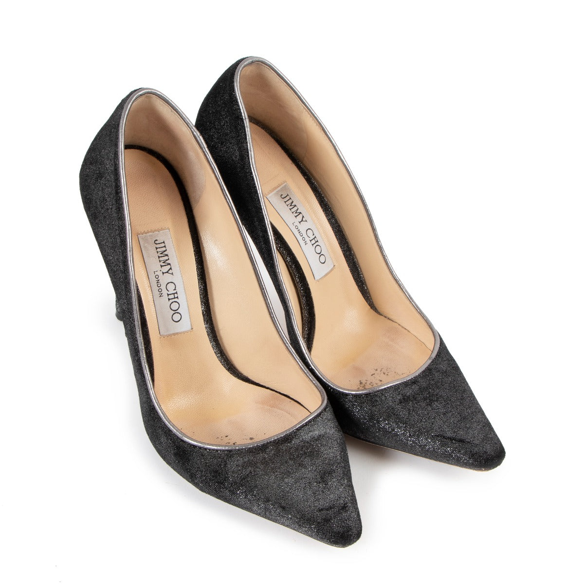 Jimmy Choo Romy 100 Grey Glitter Velvet Pumps