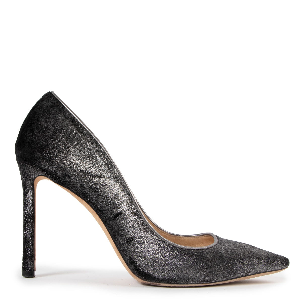 Jimmy Choo Romy 100 Grey Glitter Velvet Pumps
