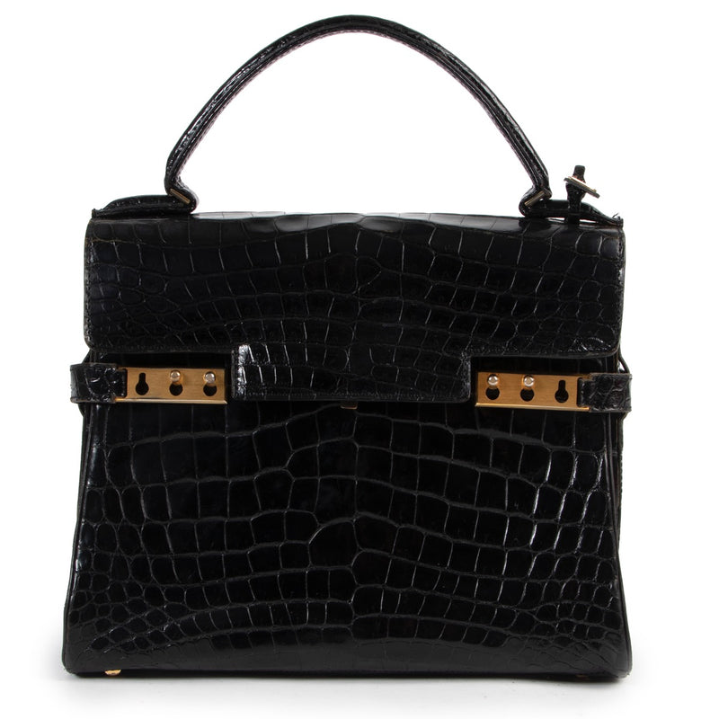 Shop safe online authentic Delvaux Black Croco Tempête MM Bag.