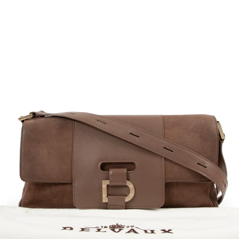 Shop authentic second hand vintage designer Delvaux Colette Taupe Nubuck Shoulder Bag at Labellov