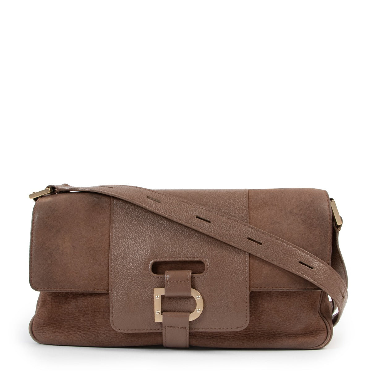 Shop authentic second hand vintage designer Delvaux Colette Taupe Nubuck Shoulder Bag at Labellov