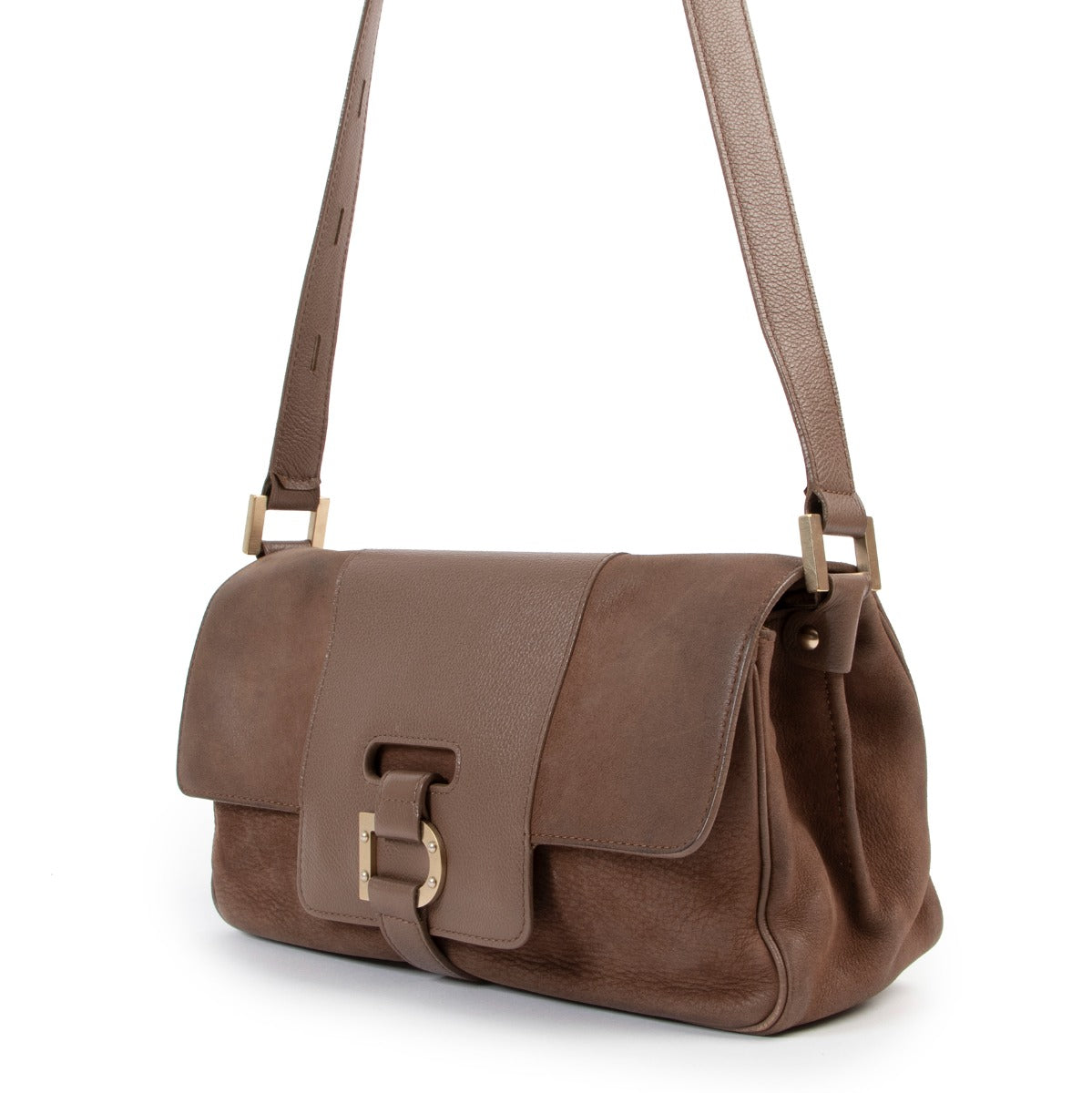 Shop authentic second hand vintage designer Delvaux Colette Taupe Nubuck Shoulder Bag at Labellov