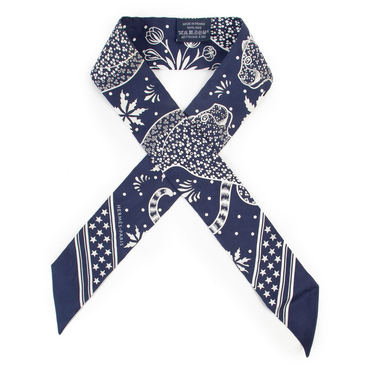 Hermès Navy Les Leopards Bandana Twilly