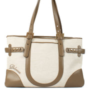 Delvaux Natural Canvas Tempête City MM Top Handle Bag