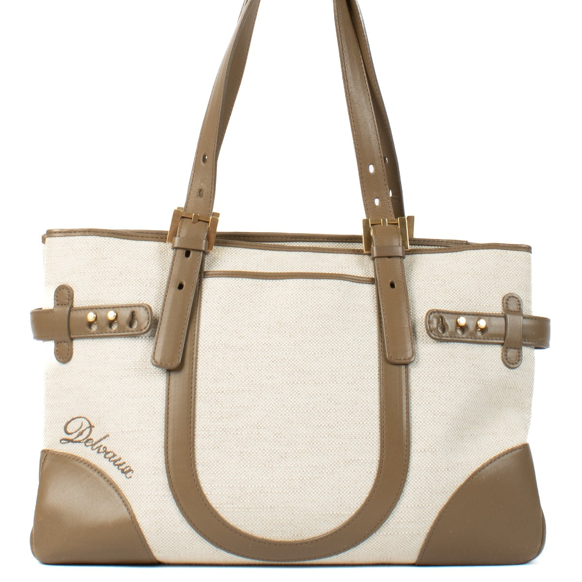 Delvaux Natural Canvas Tempête City MM Top Handle Bag