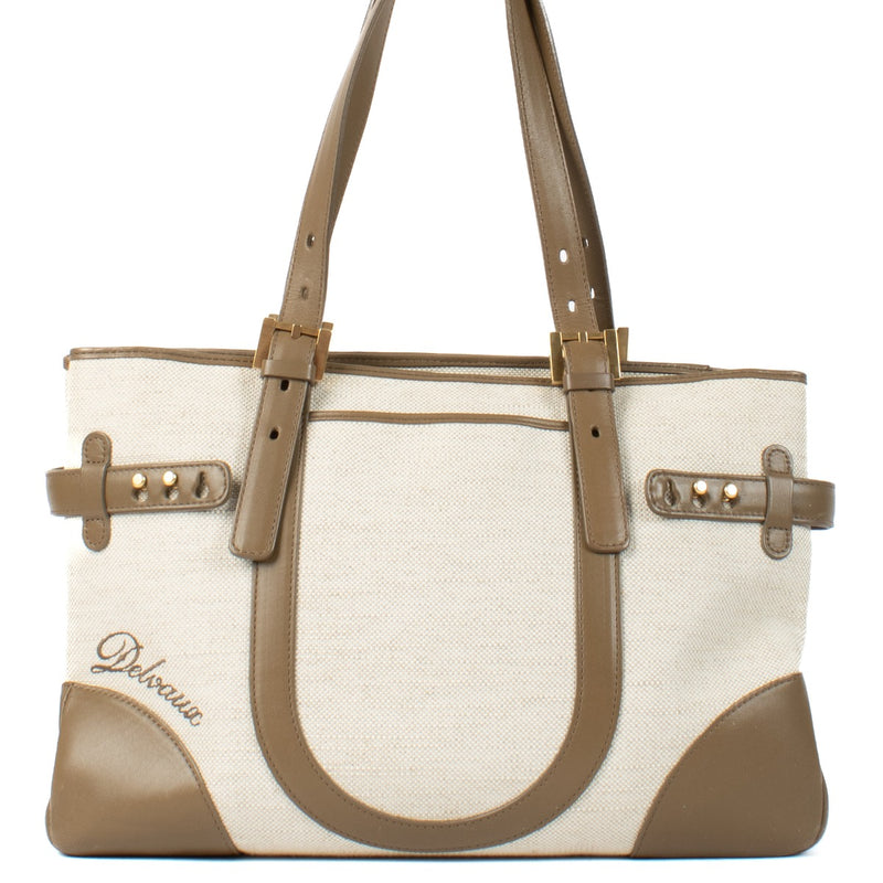Delvaux Natural Canvas Tempête City MM Top Handle Bag