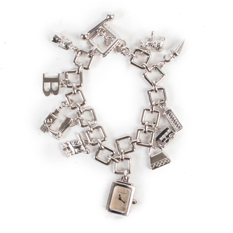 Shop safe online authentic Burberry Silver Charm Bracelet Watch.