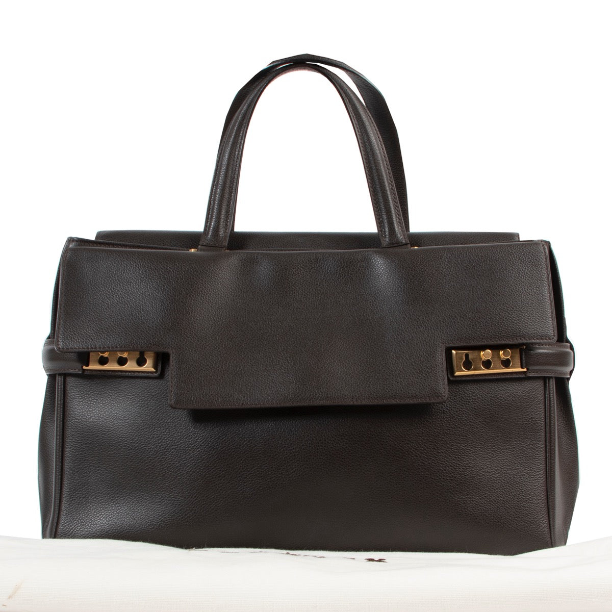 Shop safe online authentic Delvaux Brown Tempête Top Handle Bag at Labellov.com.