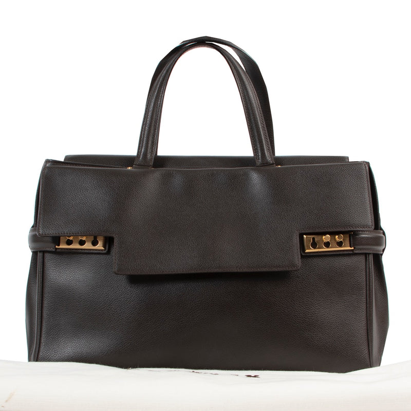 Shop safe online authentic Delvaux Brown Tempête Top Handle Bag at Labellov.com.