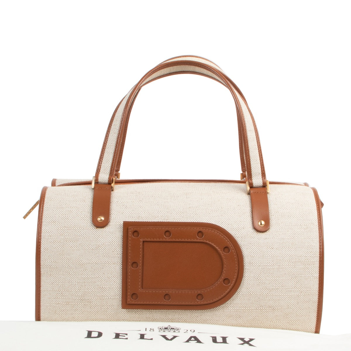 Shop safe online 100% authentic second hand Delvaux Beige Canvas Astrid Boston Bag at the right price at Labellov in Antwerp.