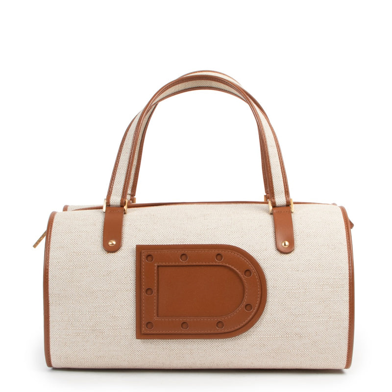 Shop safe online 100% authentic second hand Delvaux Beige Canvas Astrid Boston Bag at the right price at Labellov in Antwerp.