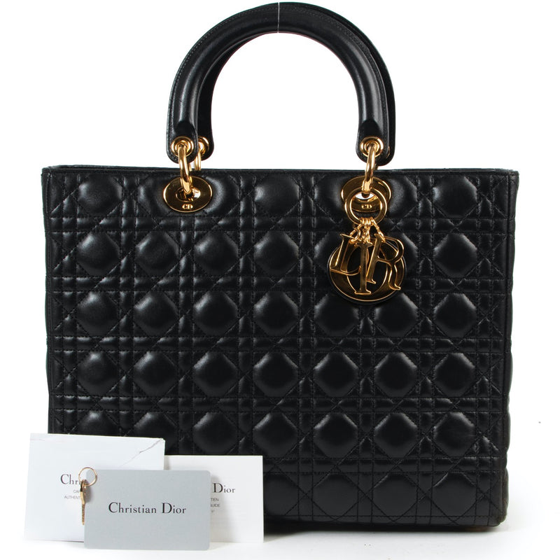 Christian Dior Black Lady Dior Large Top Handle Bag