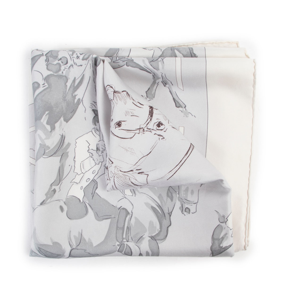 Shop safe online 100% authentic second hand Hermès Grey Ballet Equestre Scarf in very good condition at Labellov in Antwerp.