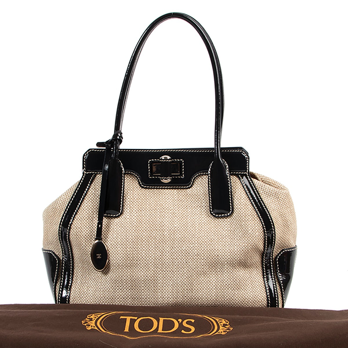 Sac Tods en toile beige avec poignée supérieure