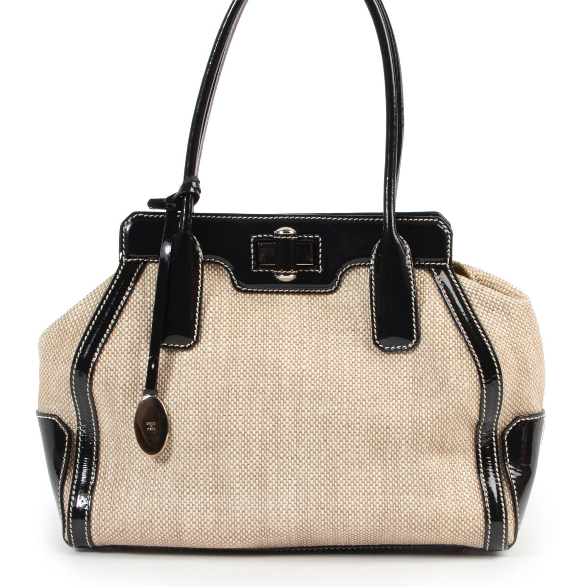 Shop safe online authentic Tods Beige Canvas Top Handle bag at Labellov.com.