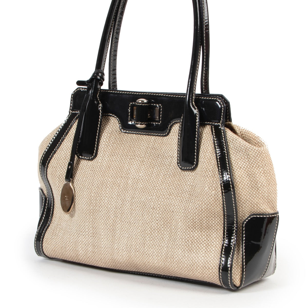 Veilig online kopen van authentieke Tods beige canvas handtas bij Labellov.com.