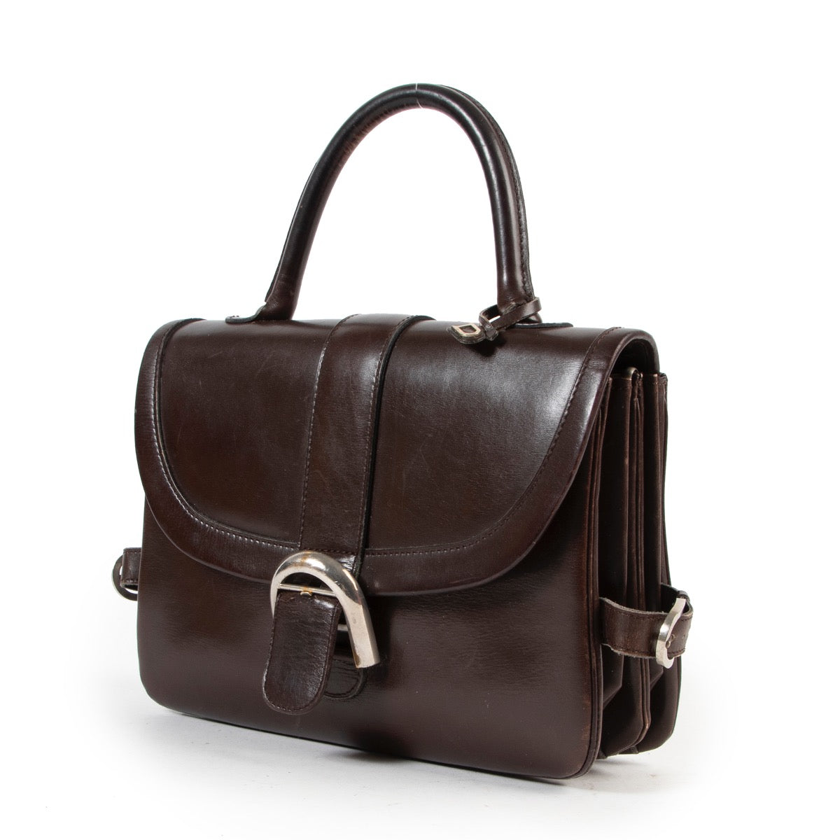 Veilig online kopen van authentieke tweedehands Delvaux bruin Brillant handtas.