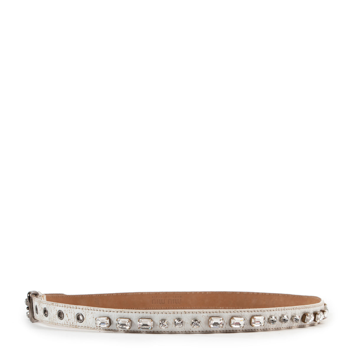 Miu Miu White Stone Embellished Belt - Size 85