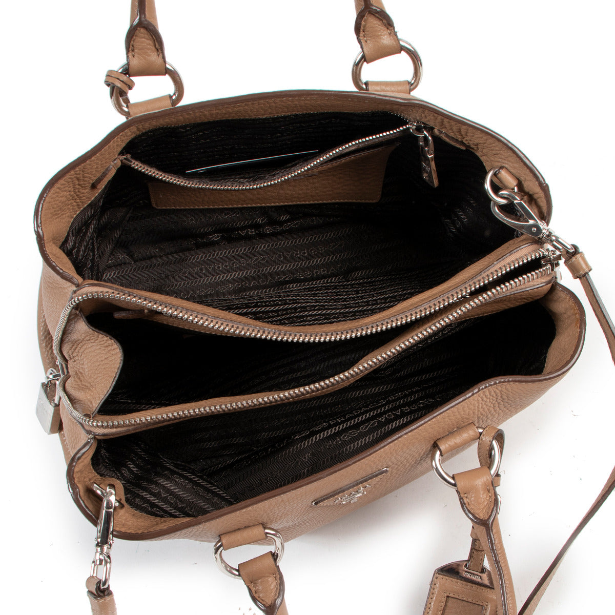Cabas Prada moyen en cuir Daino taupe