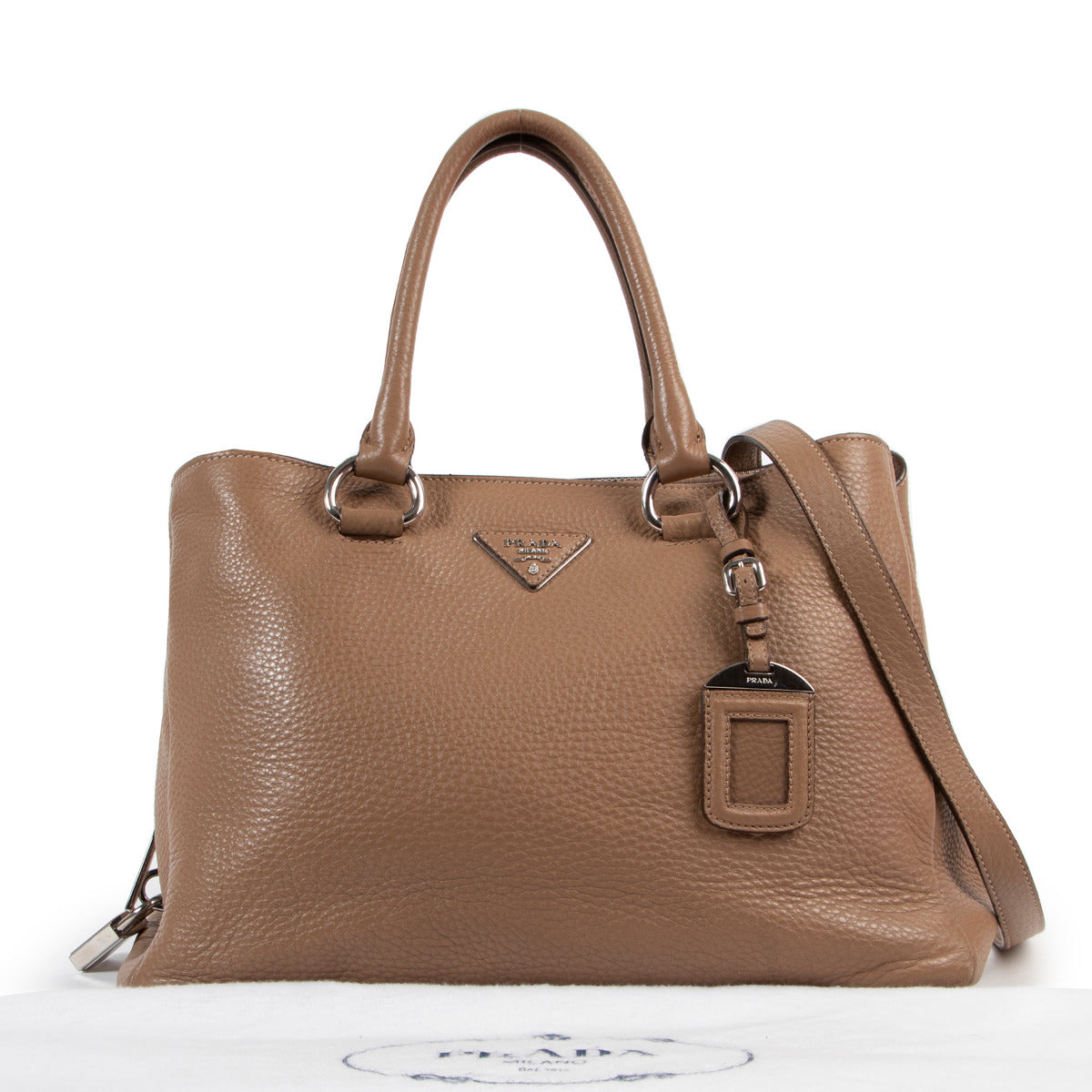 Prada brown pebbled leather daino tote bag