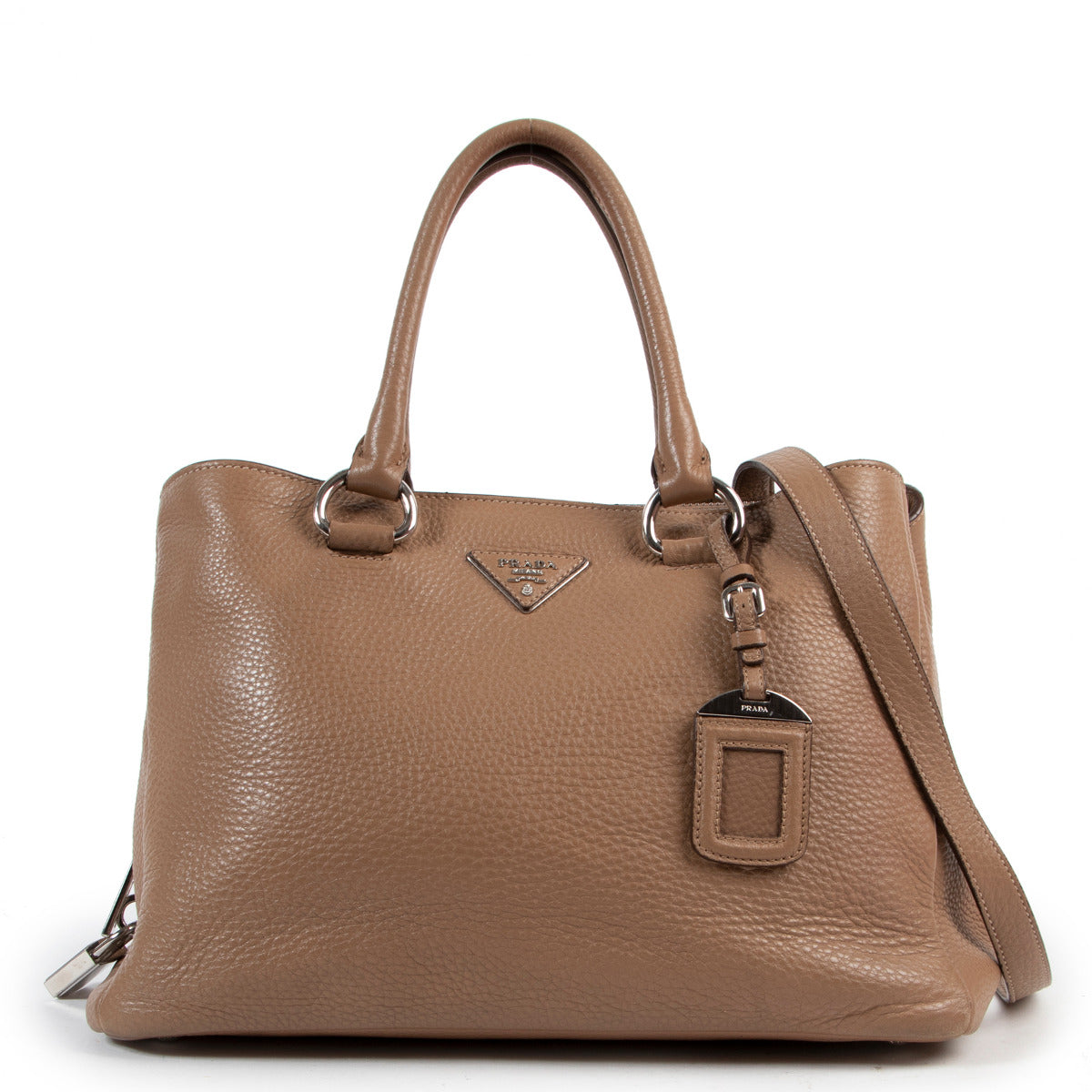 Prada brown pebbled leather daino tote bag