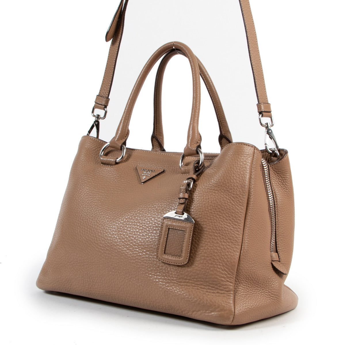 Cabas Prada moyen en cuir Daino taupe