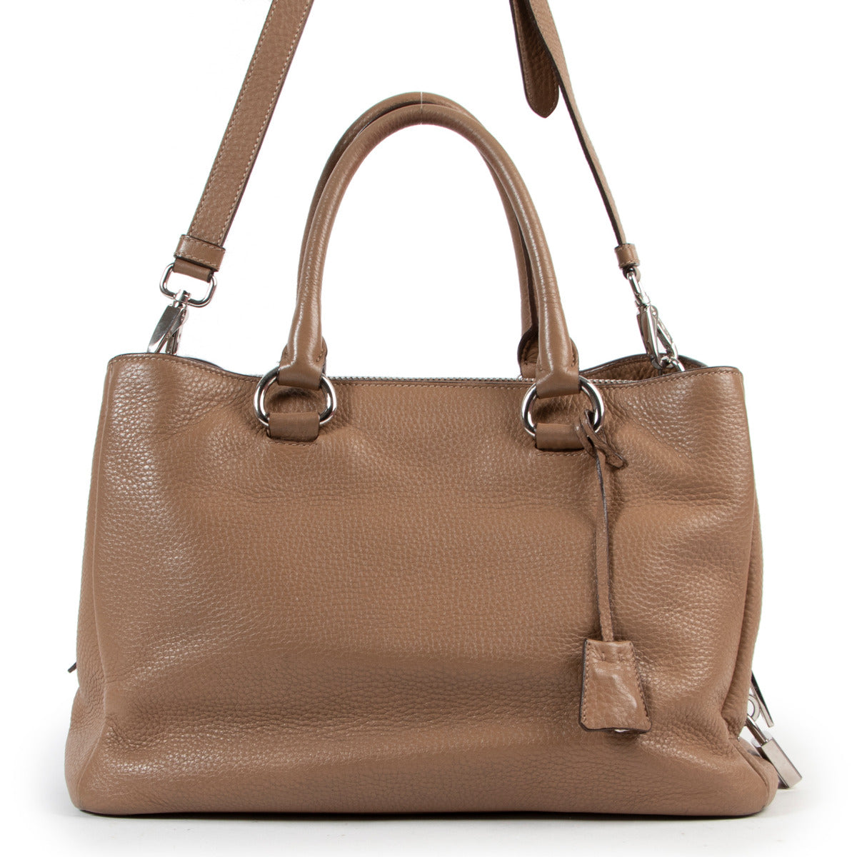 Cabas Prada moyen en cuir Daino taupe