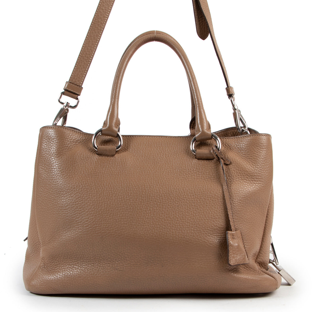 Cabas Prada moyen en cuir Daino taupe