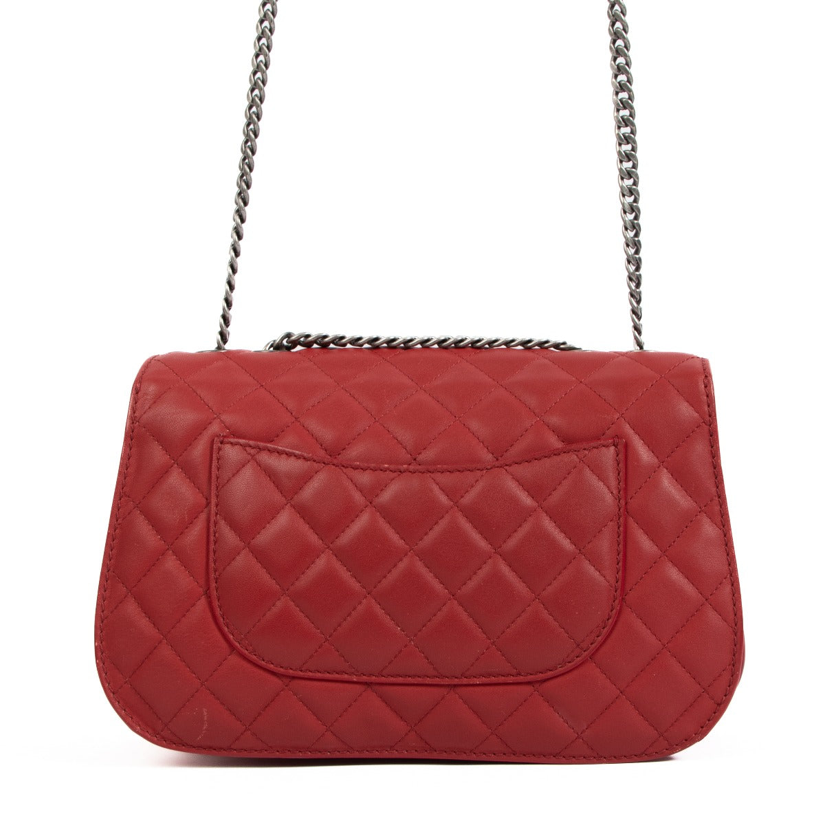 Sac à rabat classique grand format en chèvre rouge Chanel