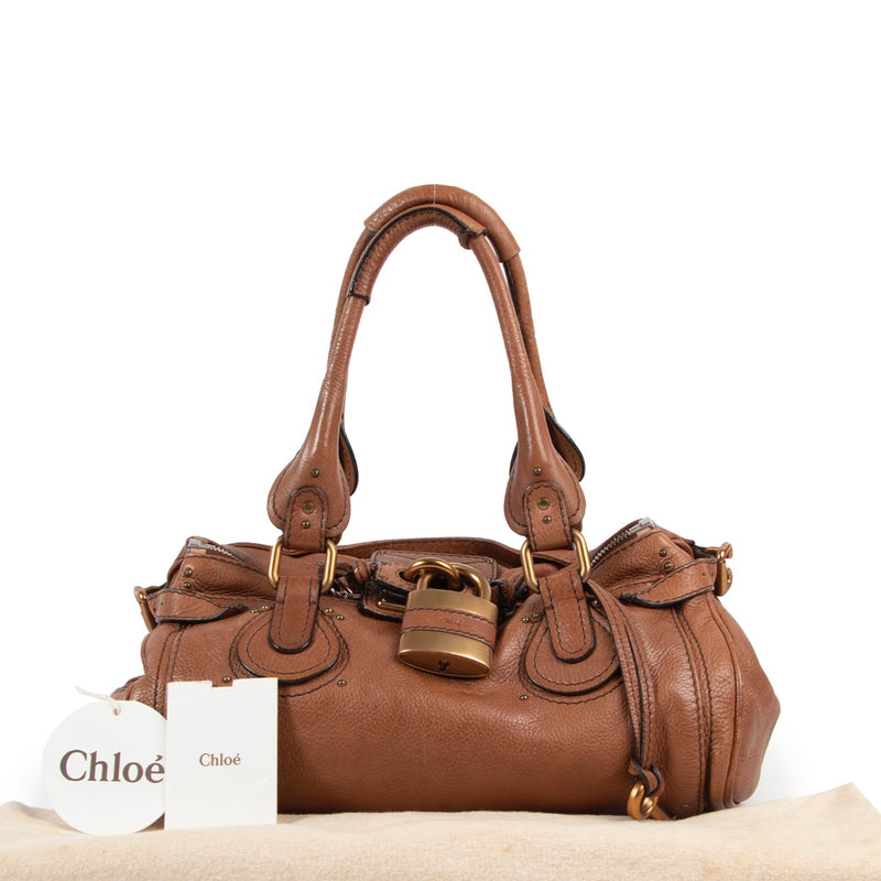 Veilig online kopen van authentieke tweedehands Chloé bruine paddington padlock handtas.