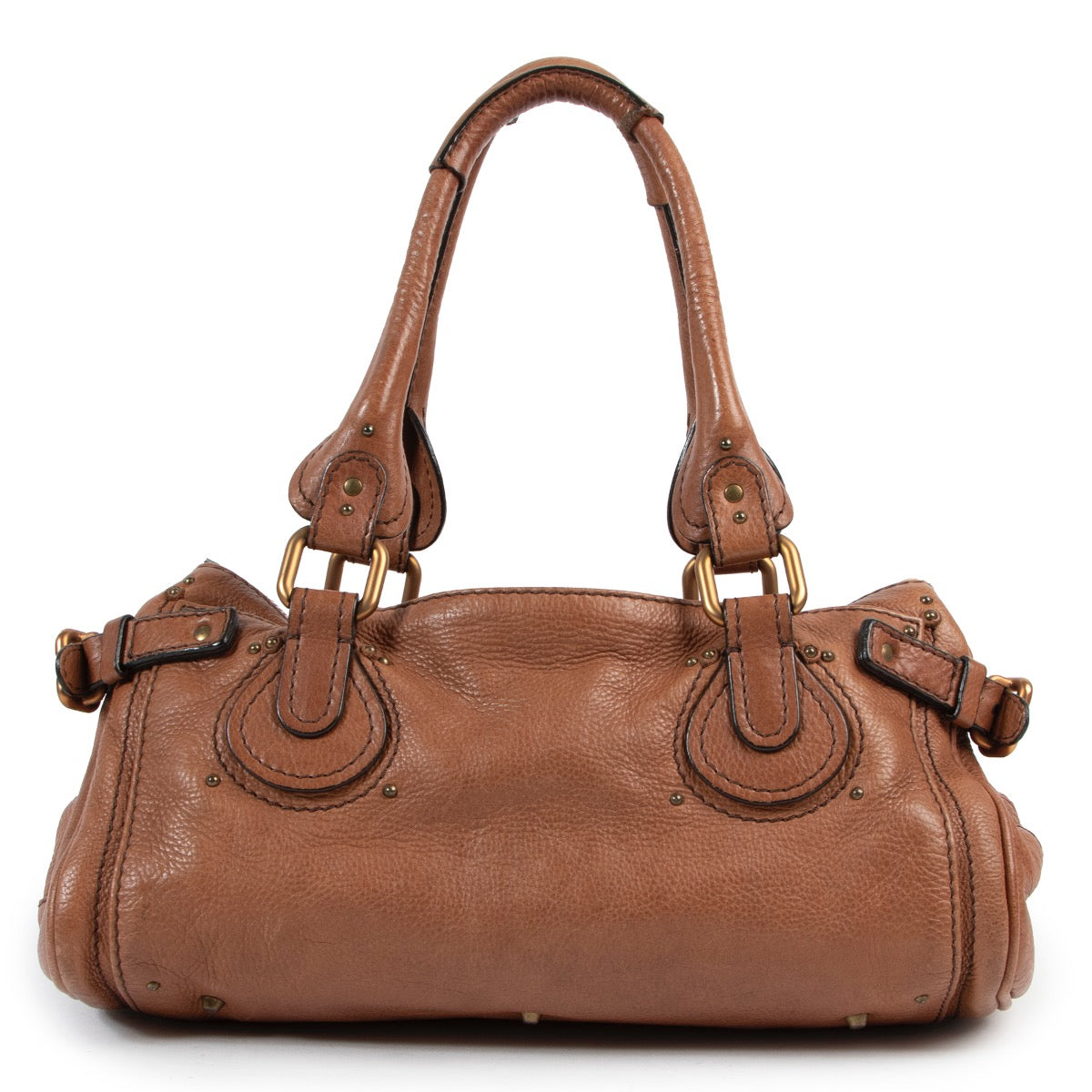 Veilig online kopen van authentieke tweedehands Chloé bruine paddington padlock handtas.