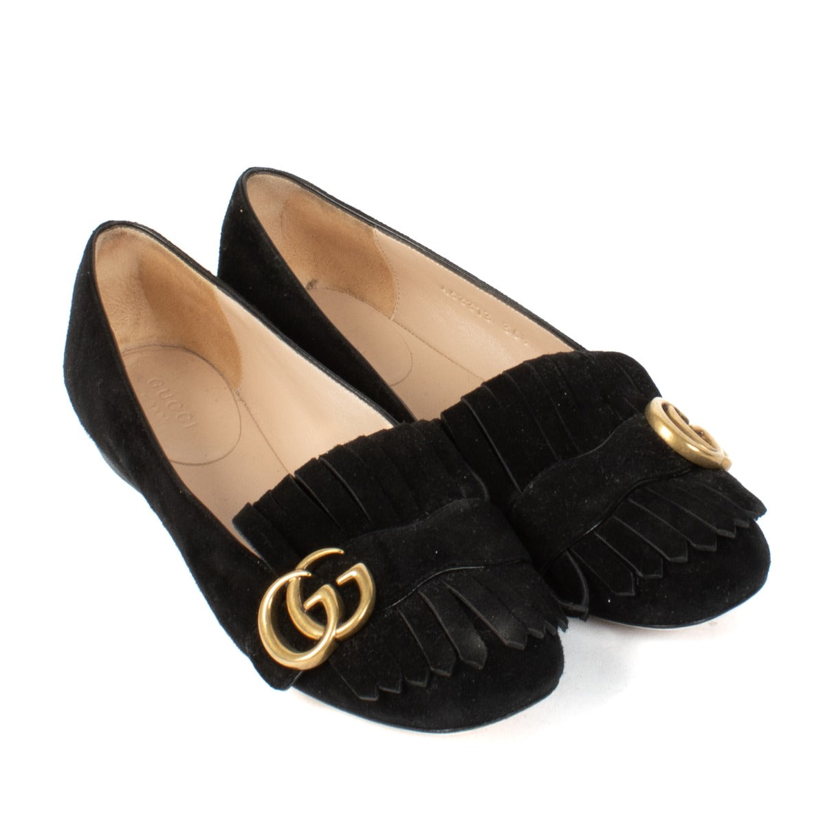 Shop safe online at Labellov in Antwerp, Brussels and Knokke this 100% authentic second hand Gucci Black Suede GG Marmont Ballet Flats - Size 36.5