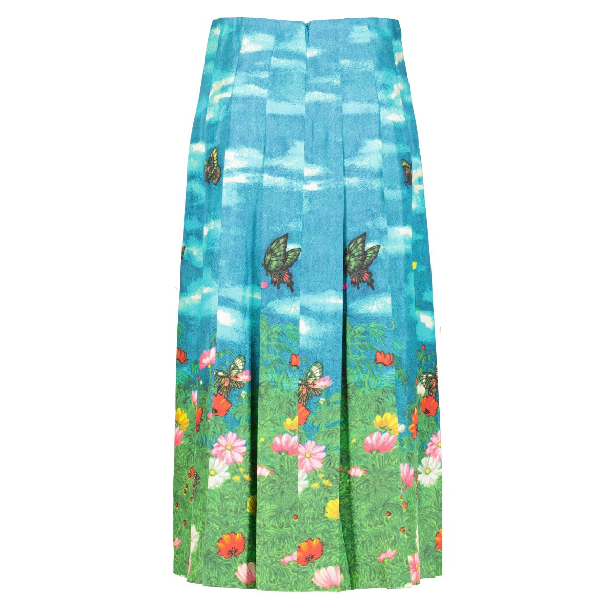 Gucci Blue Silk Vita Garden Pleated Mid Skirt