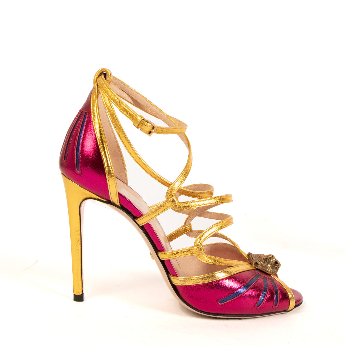 Gucci Multicolor Metallic Strappy Tiger Sandals